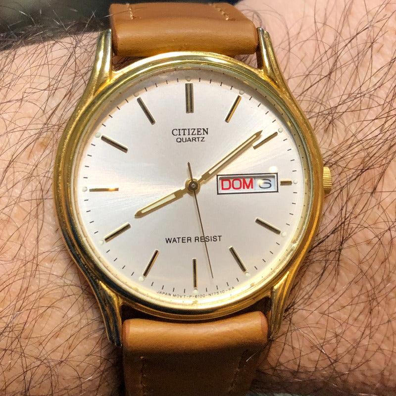 Reloj Citizen Hombre Año 1986 Dorado Con Fecha Escaso