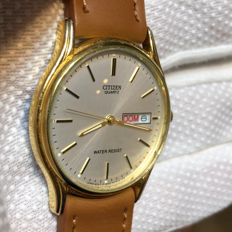 Reloj Citizen Hombre Año 1986 Dorado Con Fecha Escaso