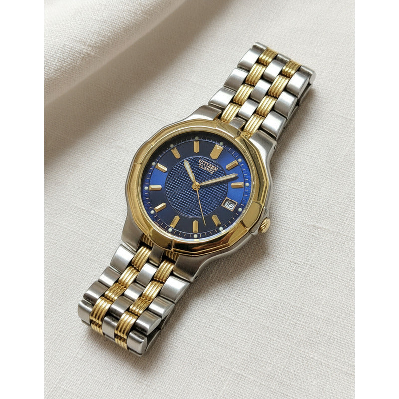 Reloj Citizen Hombre Año 1991 Calibre 2510 Bicolor Dial Azul