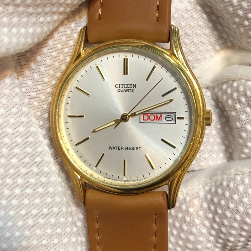 Reloj Citizen Hombre Año 1986 Dorado Con Fecha Escaso