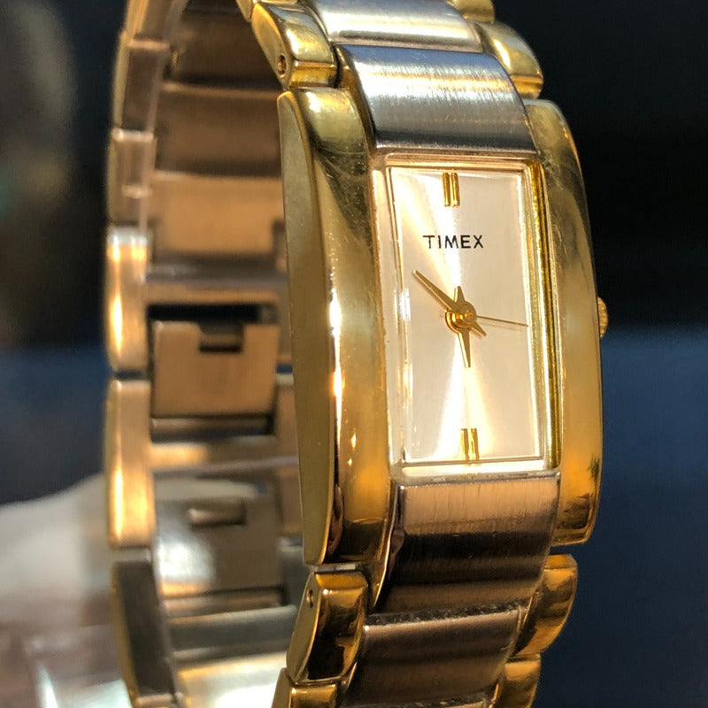 Reloj Timex Mujer Hh Año 2000 Dos Tonos Rectangular Art Deco