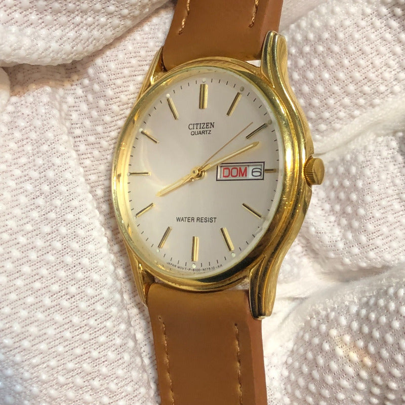 Reloj Citizen Hombre Año 1986 Dorado Con Fecha Escaso