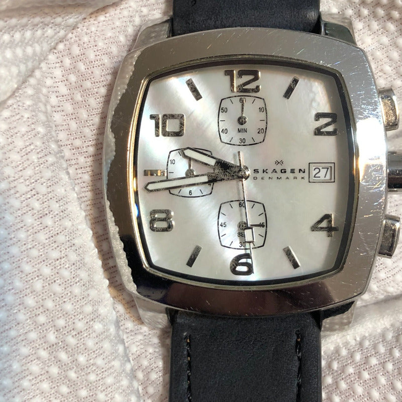 Reloj Skagen Hombre 2007 Cronógrafo Cuadrado Madreperla Raro