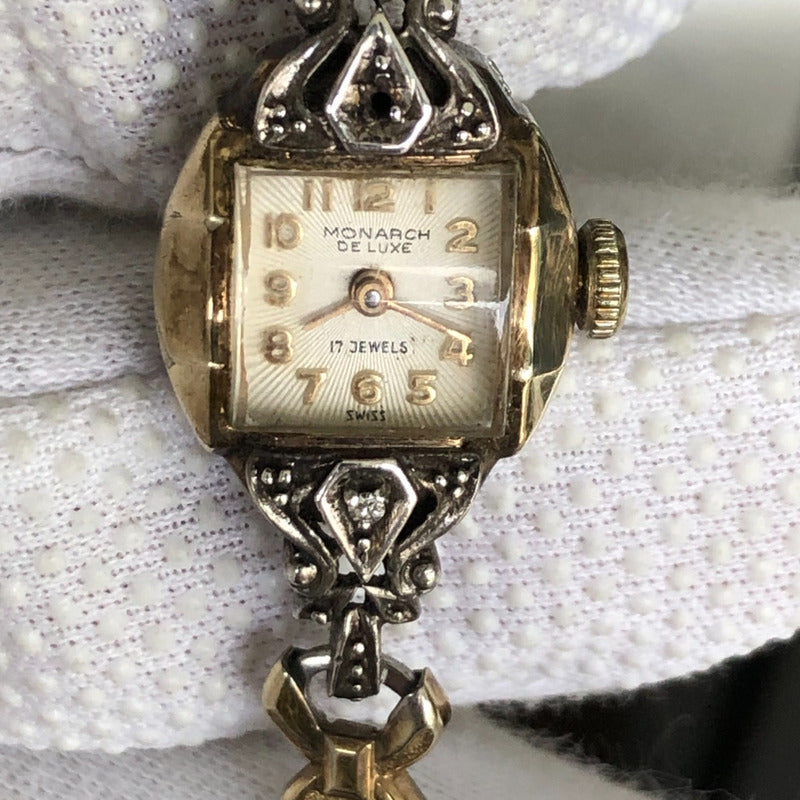 Reloj Monarch Deluxe Mujer Vintage 1950 Mecánico Bisel Oro Rolled10k