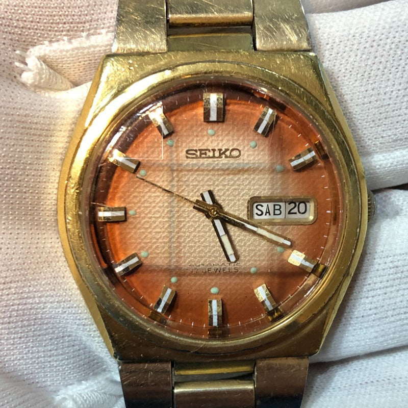 Seiko Automático Vintage 1977 Cristal Facetado Cara Cobre.