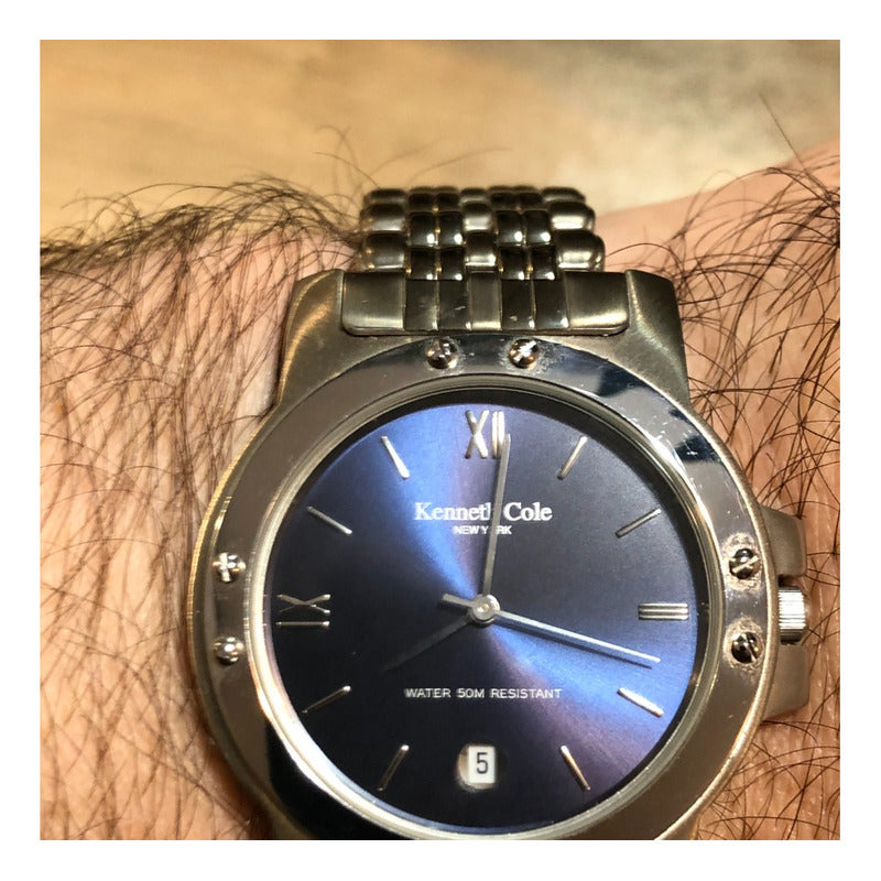 Reloj Kenneth Cole Vintage Años 2.000 Dial Azul Hombre Pulsera Completa