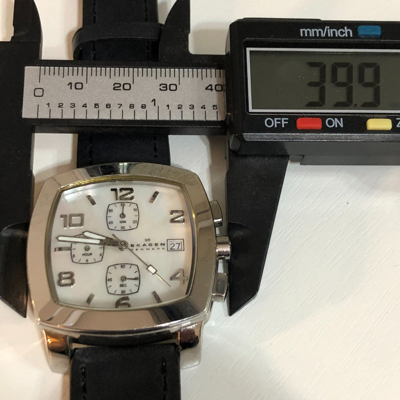 Reloj Skagen Hombre 2007 Cronógrafo Cuadrado Madreperla Raro