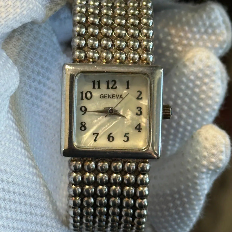 Reloj Geneva Mujer Años 2000 Dial Nacarado Pulsera Joya