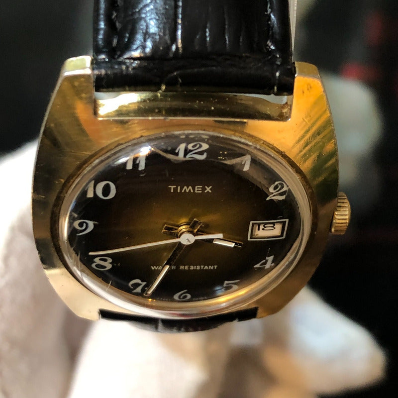 Reloj Timex Sunburst Café-oro A Cuerda Vintage Año 1975 Único