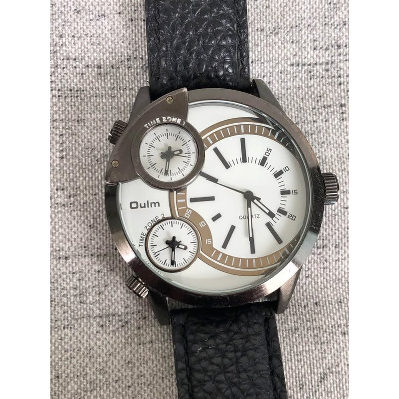 Reloj Oulm Con 3 Relojes En El Dial Funcionando Hombre 56mm