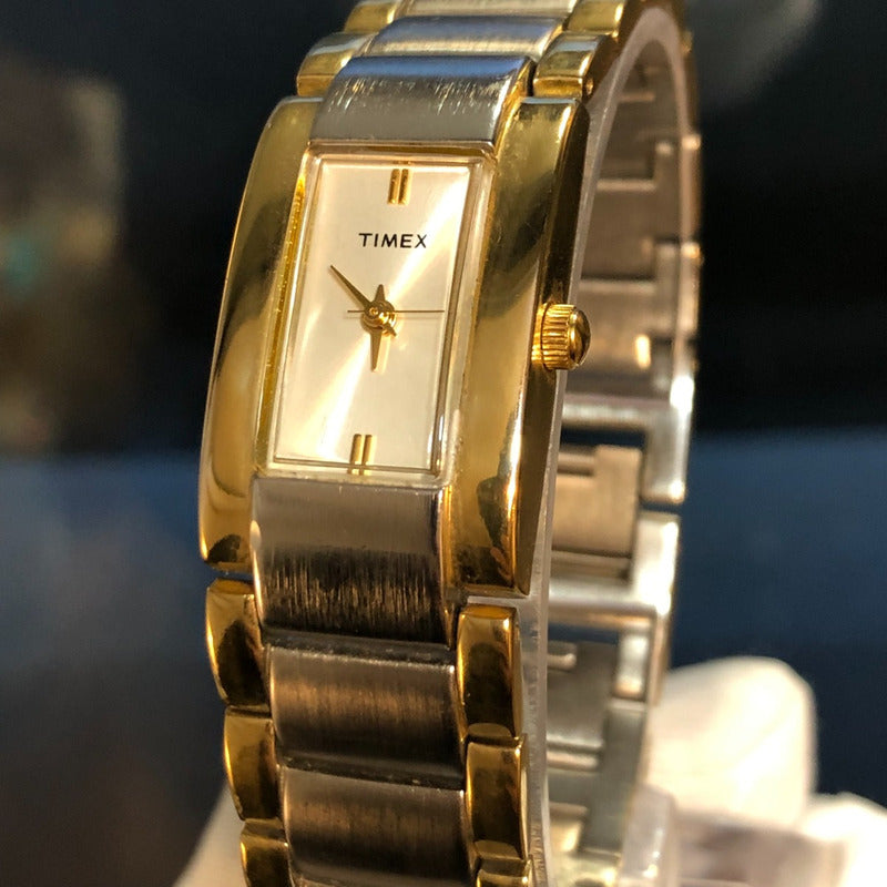Reloj Timex Mujer Hh Año 2000 Dos Tonos Rectangular Art Deco