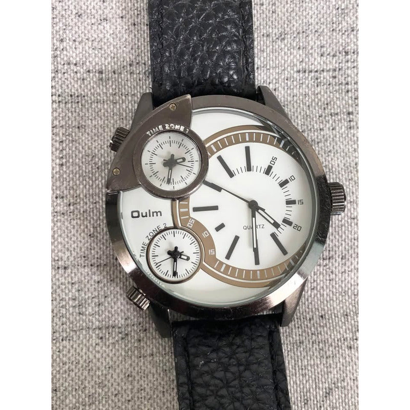 Reloj Oulm Con 3 Relojes En El Dial Funcionando Hombre 56mm