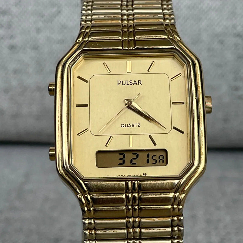 Reloj Pulsar Hombre 1989 Análogo Y Digital Dorado Original