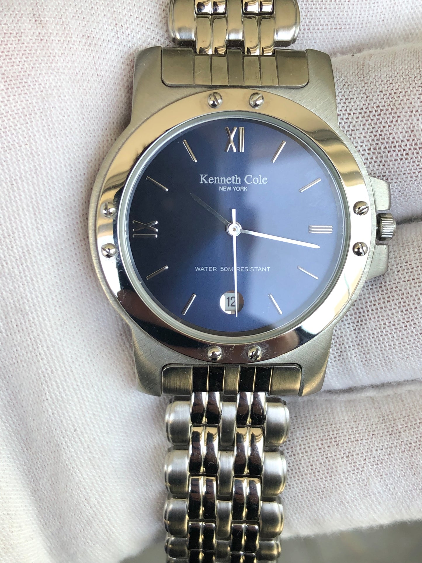 Reloj Kenneth Cole Vintage Años 2.000 Dial Azul Hombre Pulsera Completa