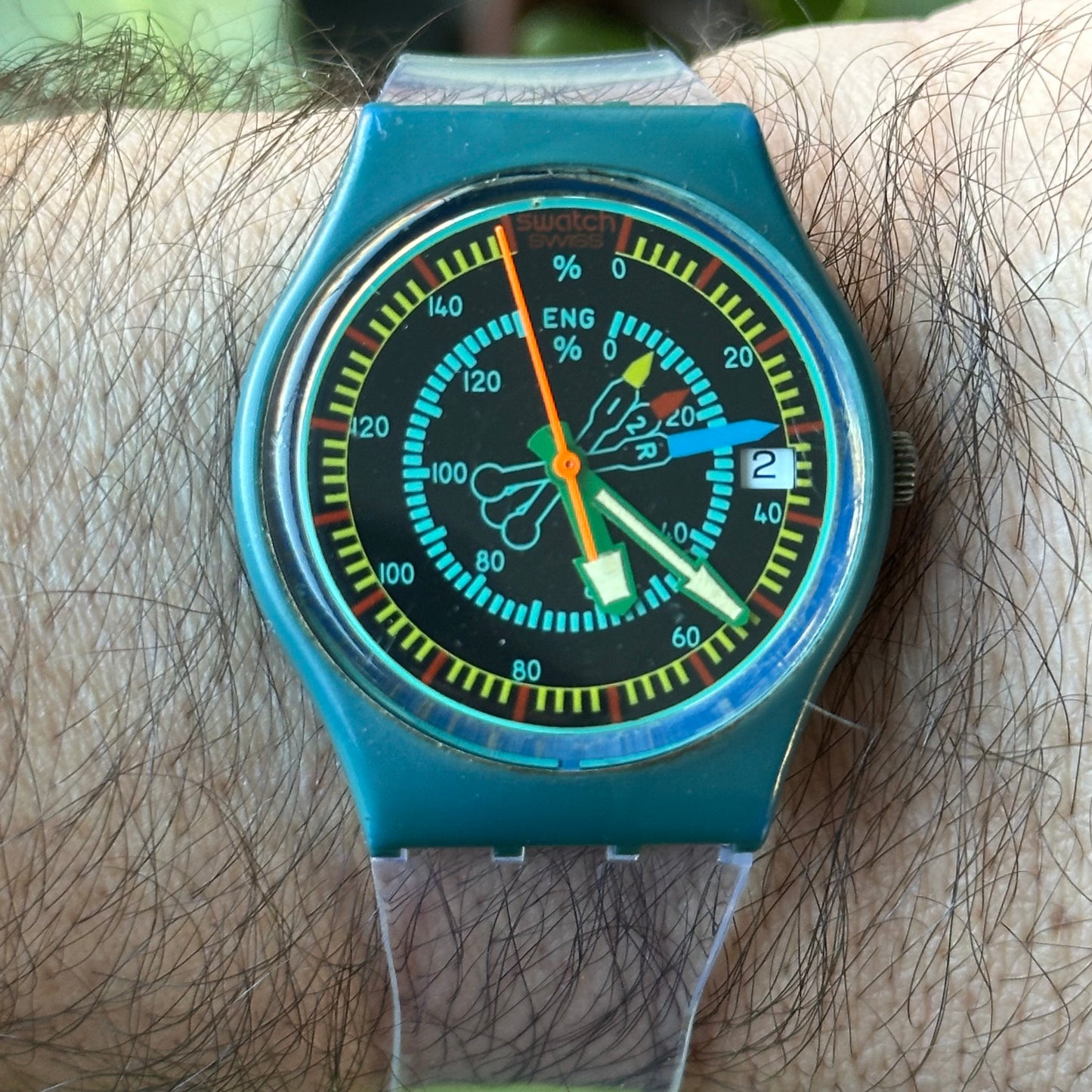 Reloj Swatch Rotor GS400 Unisex 1986 Swiss Pulsera transparente