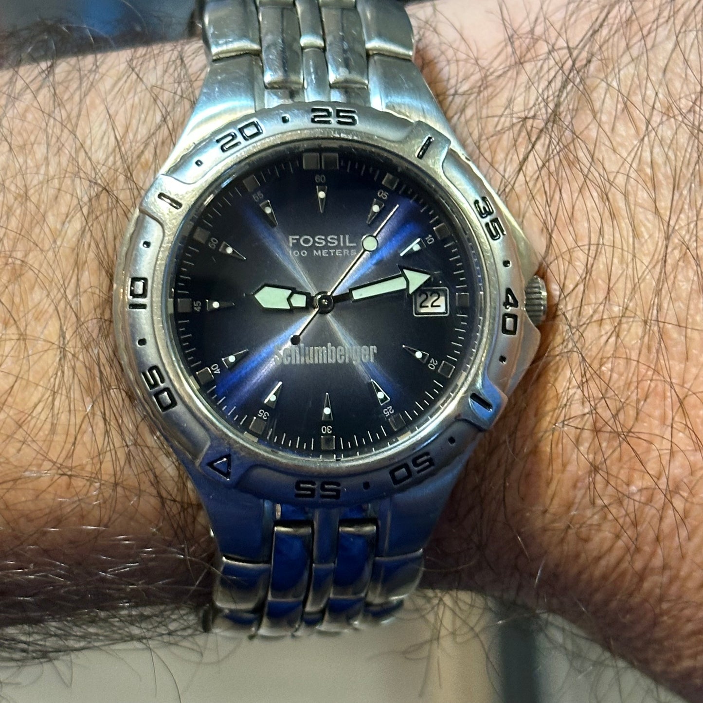 Reloj Fossil Schlumberger HOMBRE Azul Acero 2000s Corporativo RARO