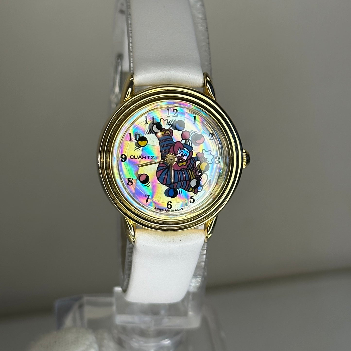 Reloj St. Laurent Co. Payaso Malabarista Holográfico Mujer Segundero Disco Años 90´s ÚNICO