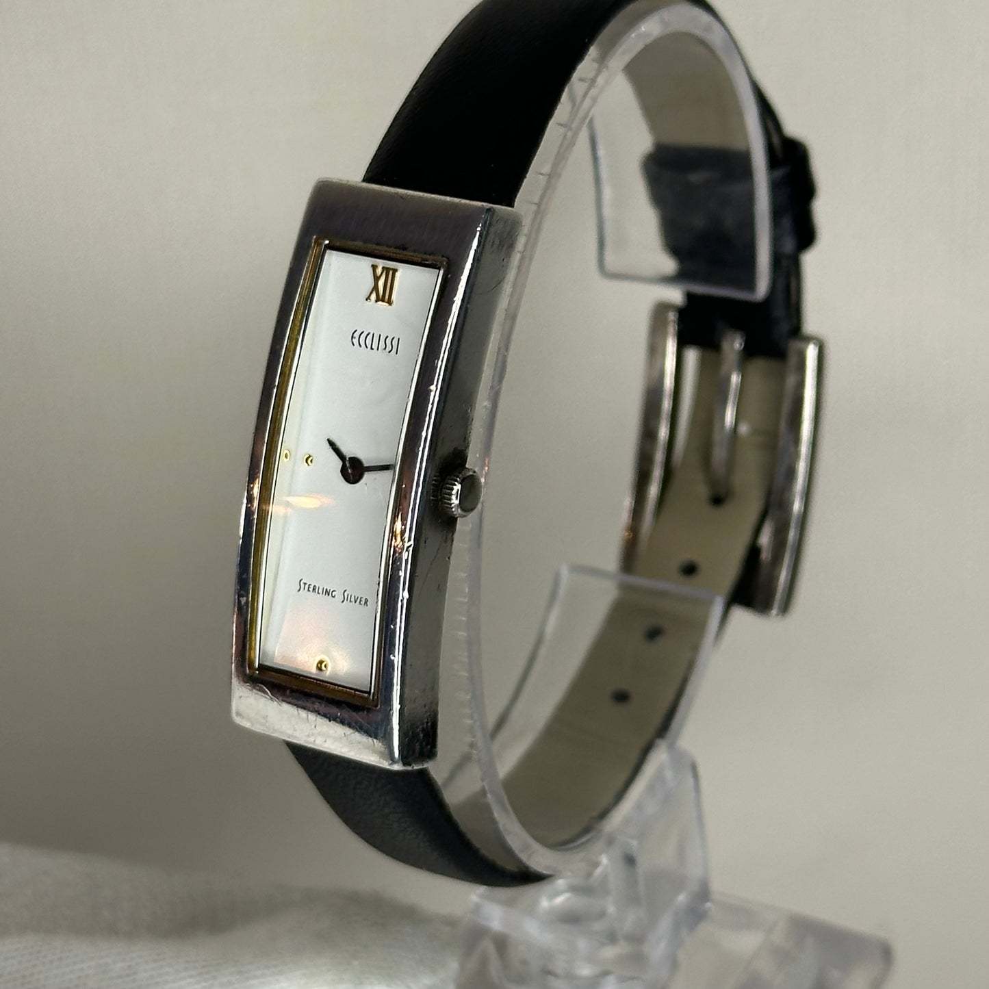 Reloj de plata maciza auténtica Ecclissi Sterling Silver Tank Mujer 2003 ÚNICO LEER