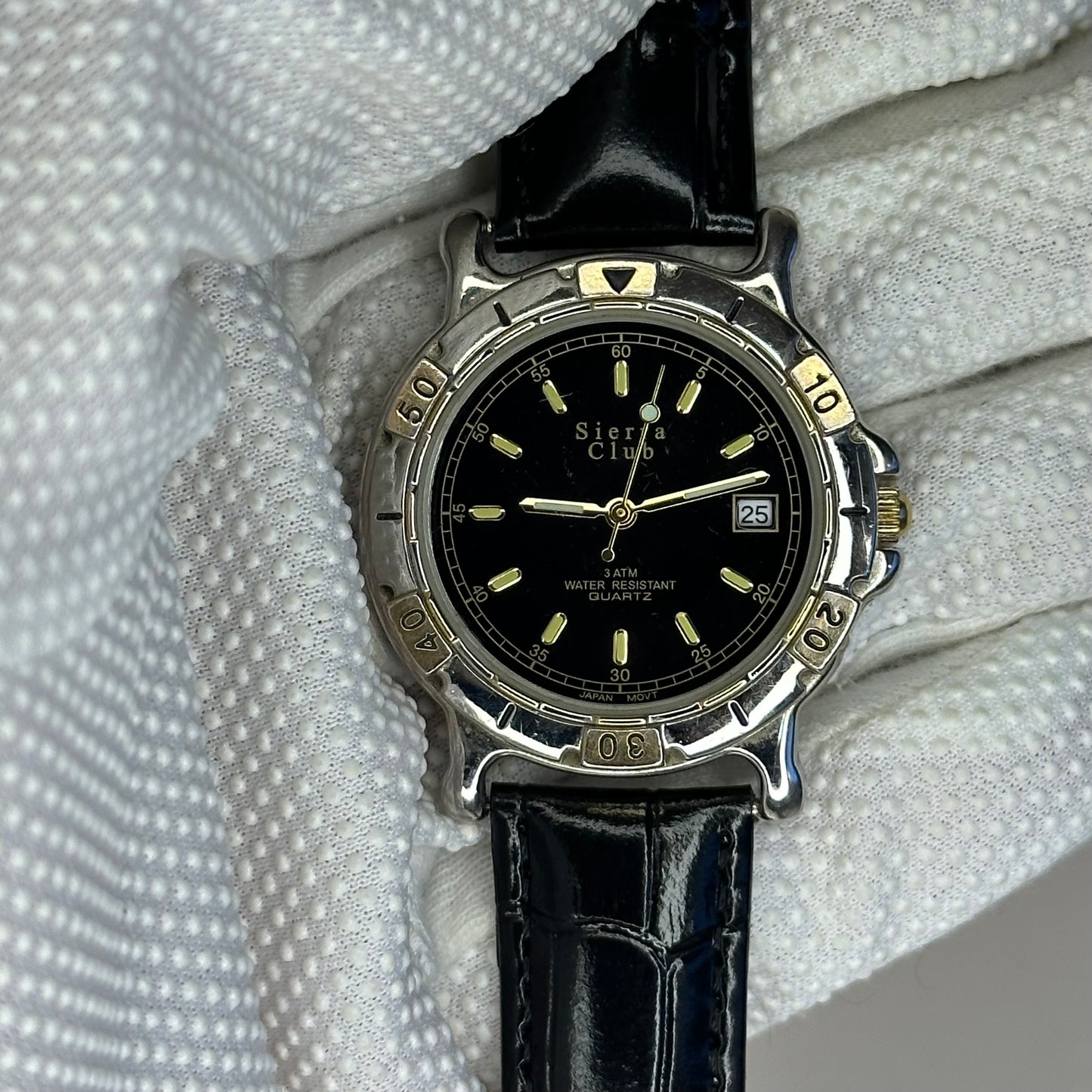 Reloj Sierra Club 4360 Quartz Date Bicolor Black Dial Japón Movt (1998)
