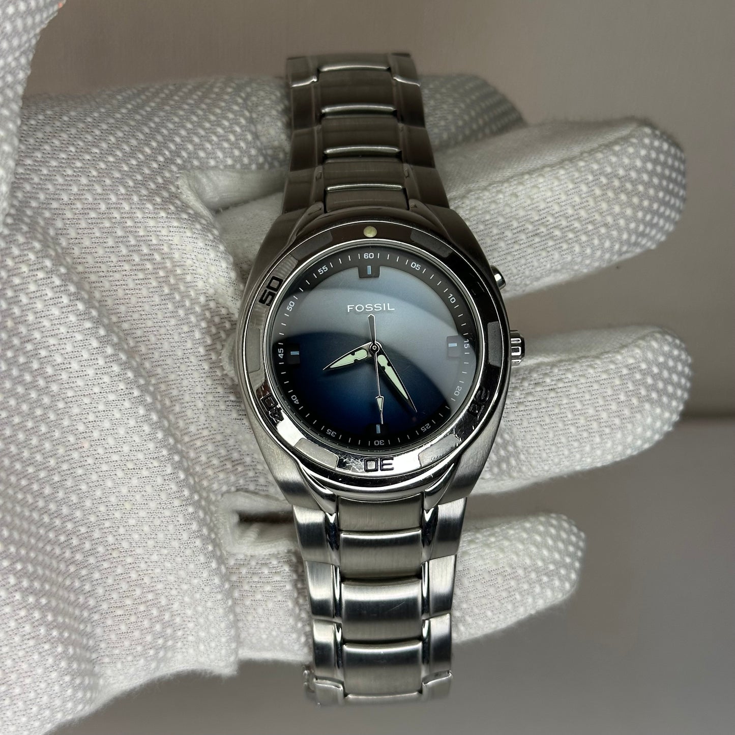 Reloj Fossil Kaleido AM-3759 Año 2004 | Dial Electrónico Bicolor Perla y Azul Degradé | 41mm RARO