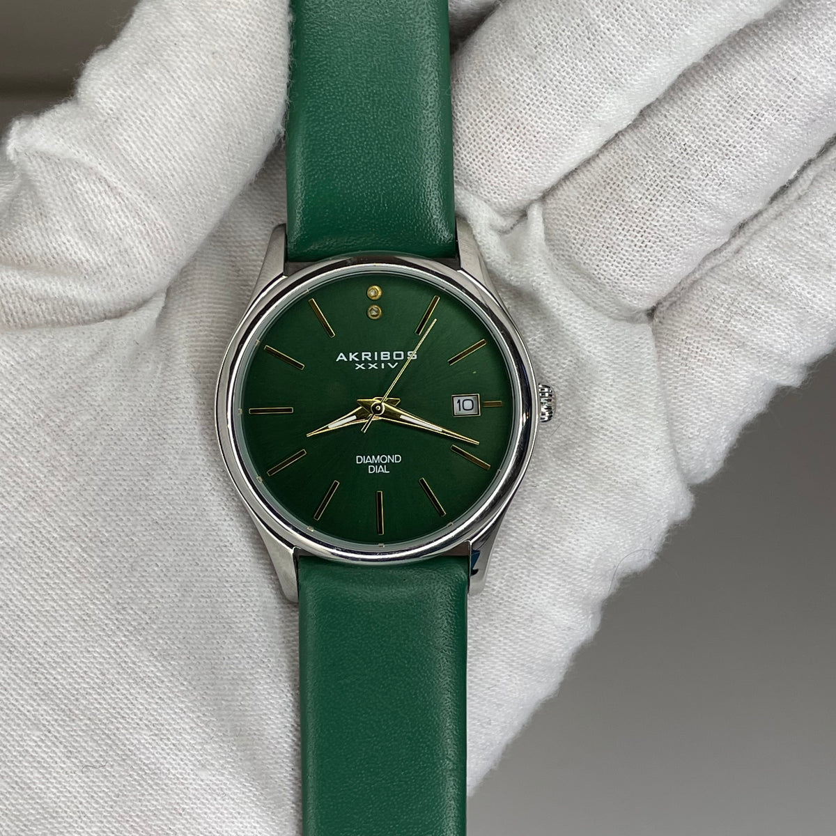 Reloj Akribos XXIV Mujer AK879GN Diamond Dial verde Año 2017 Escaso Pulsera original — imagen 6