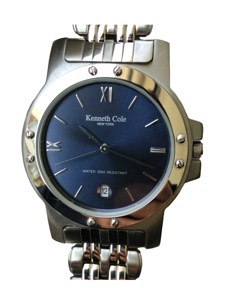 Reloj Kenneth Cole Vintage Años 2.000 Dial Azul Hombre Pulsera Completa