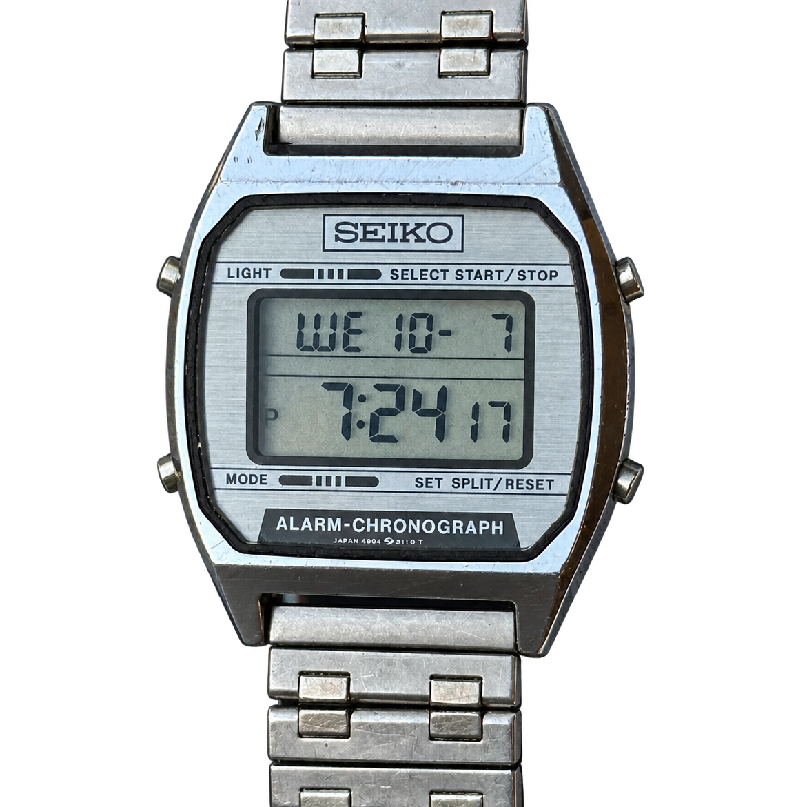 Reloj Seiko A904-5199 Digital Hombre Alarm-Chronograph Plateado Octubre de 1991 MUY ESCASO