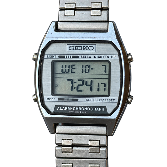 Reloj Seiko A904-5199 Digital Hombre Alarm-Chronograph Plateado Octubre de 1991 MUY ESCASO