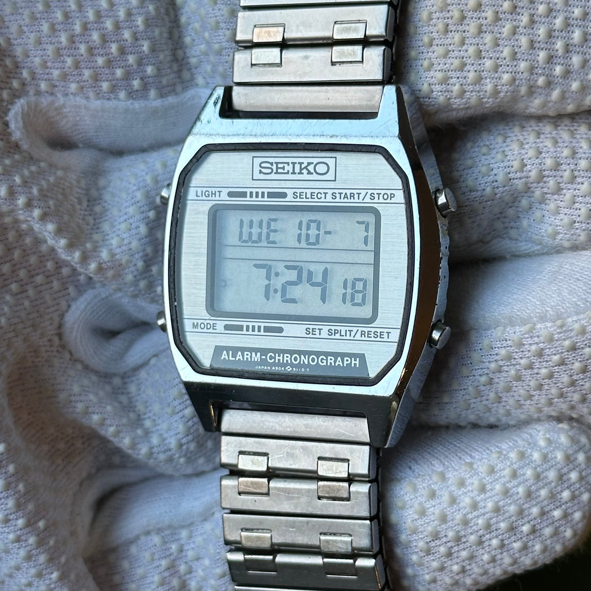 Reloj Seiko A904-5199 Digital Hombre Alarm-Chronograph Plateado Octubre de 1991 MUY ESCASO
