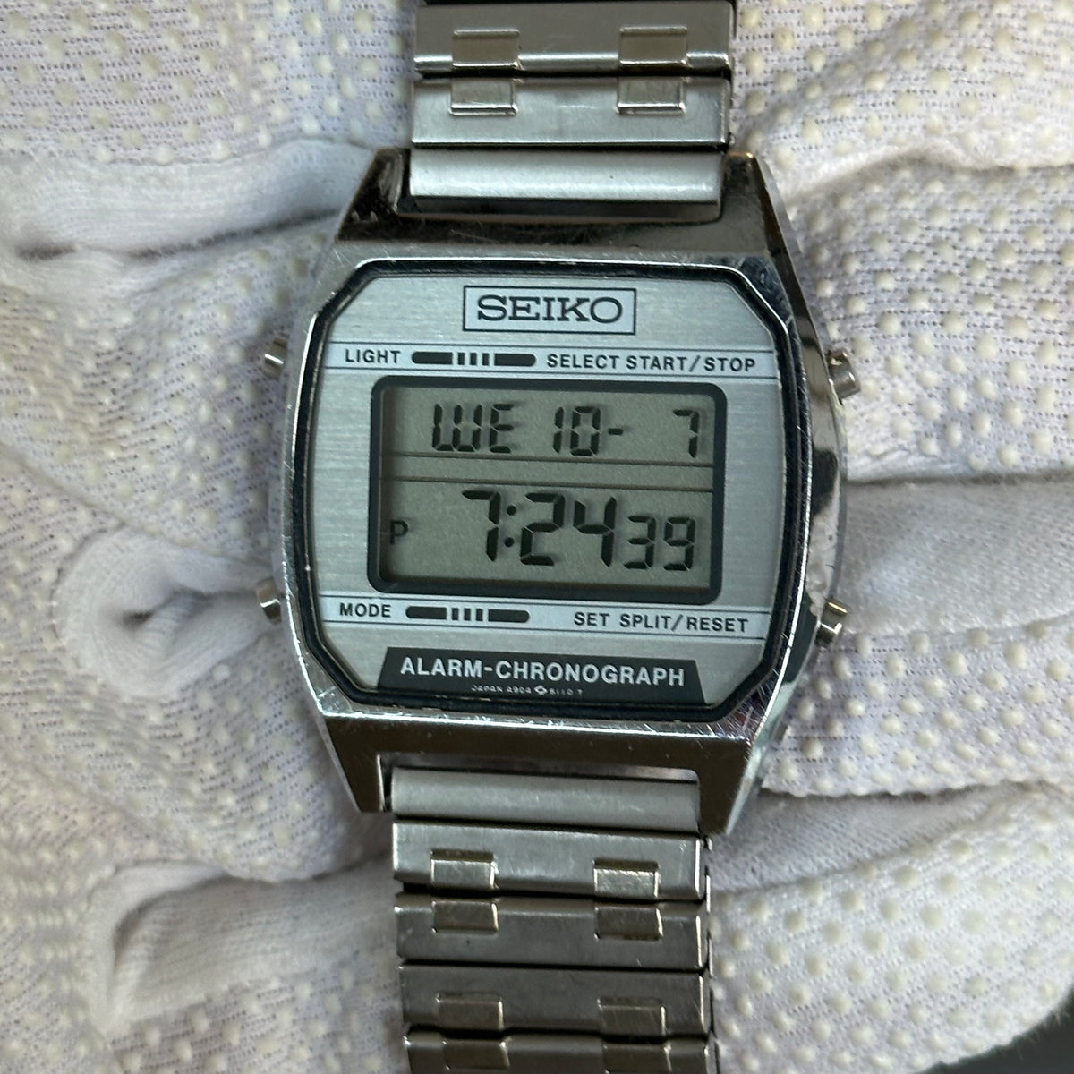 Reloj Seiko A904-5199 Digital Hombre Alarm-Chronograph Plateado Octubre de 1991 MUY ESCASO