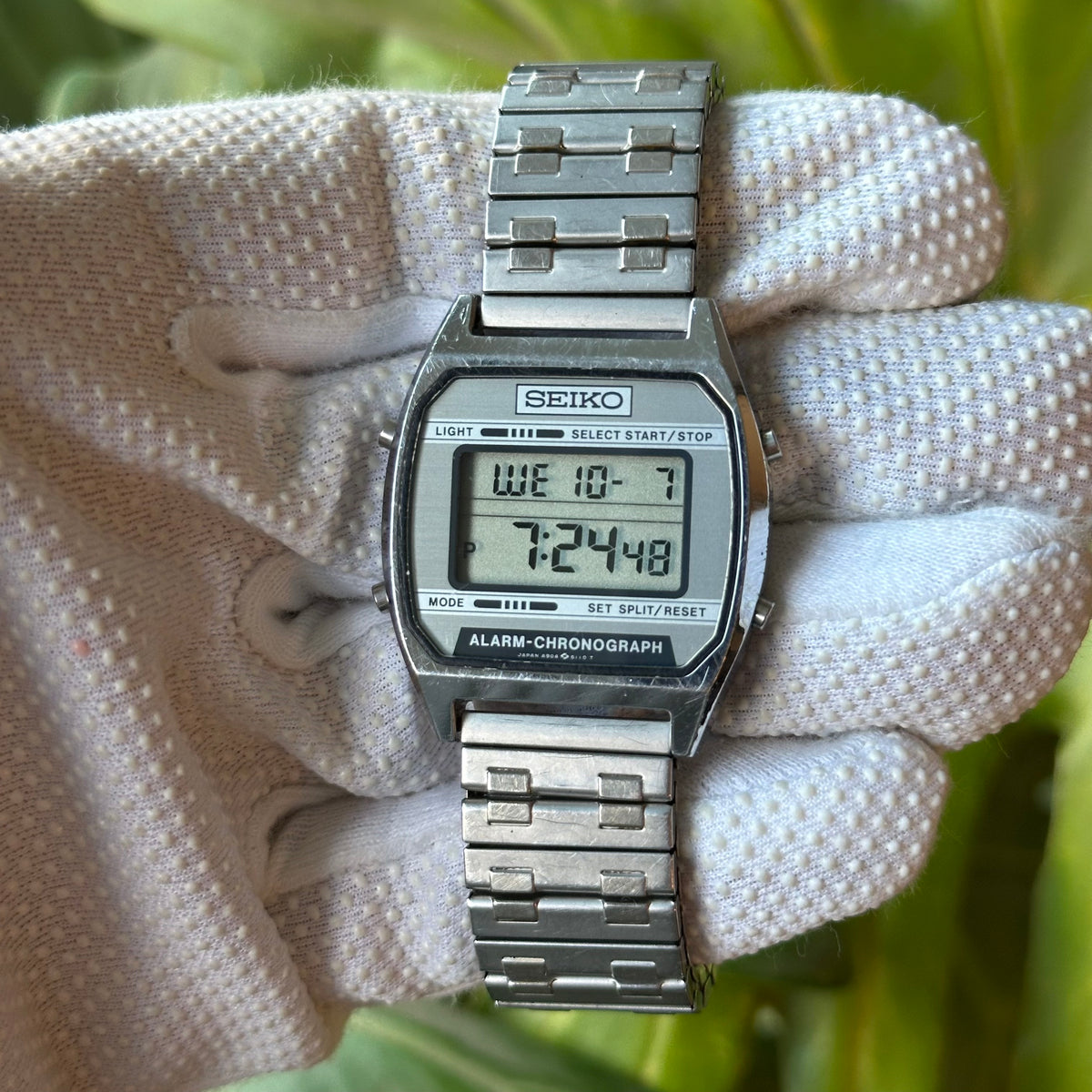 Reloj Seiko A904-5199 Digital Hombre Alarm-Chronograph Plateado Octubre de 1991 MUY ESCASO
