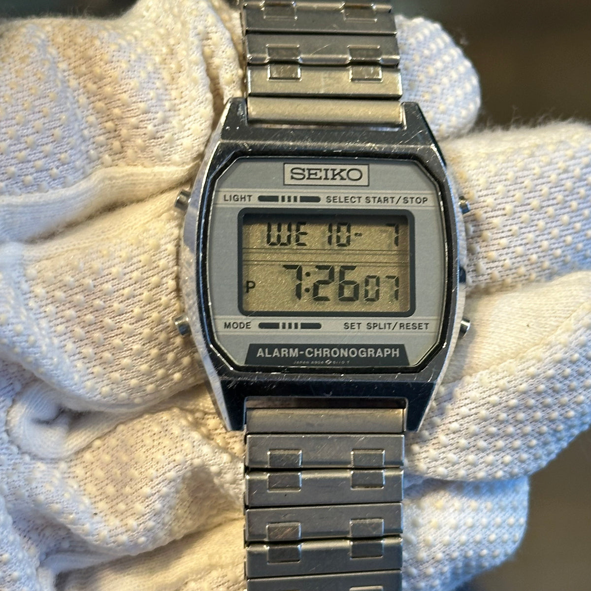 Reloj Seiko A904-5199 Digital Hombre Alarm-Chronograph Plateado Octubre de 1991 MUY ESCASO