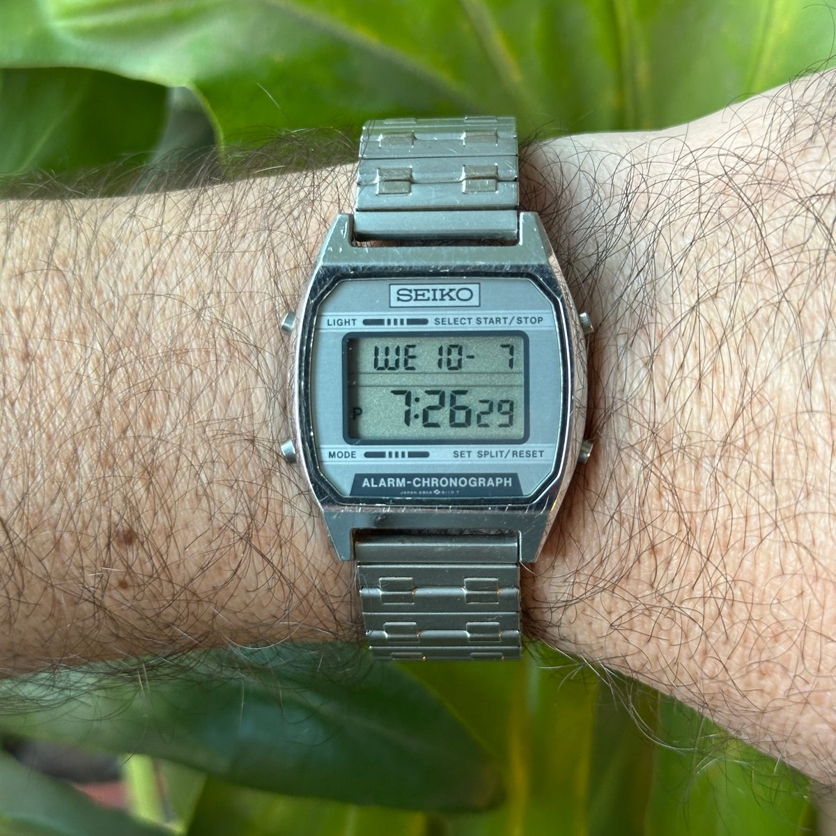 Reloj Seiko A904-5199 Digital Hombre Alarm-Chronograph Plateado Octubre de 1991 MUY ESCASO