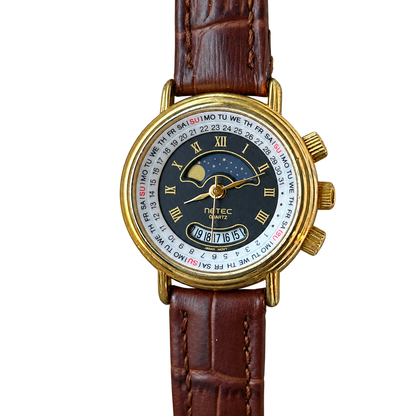 Reloj NETEC de mujer con calendario circular y motivo lunar Año 1990 - imagen 1