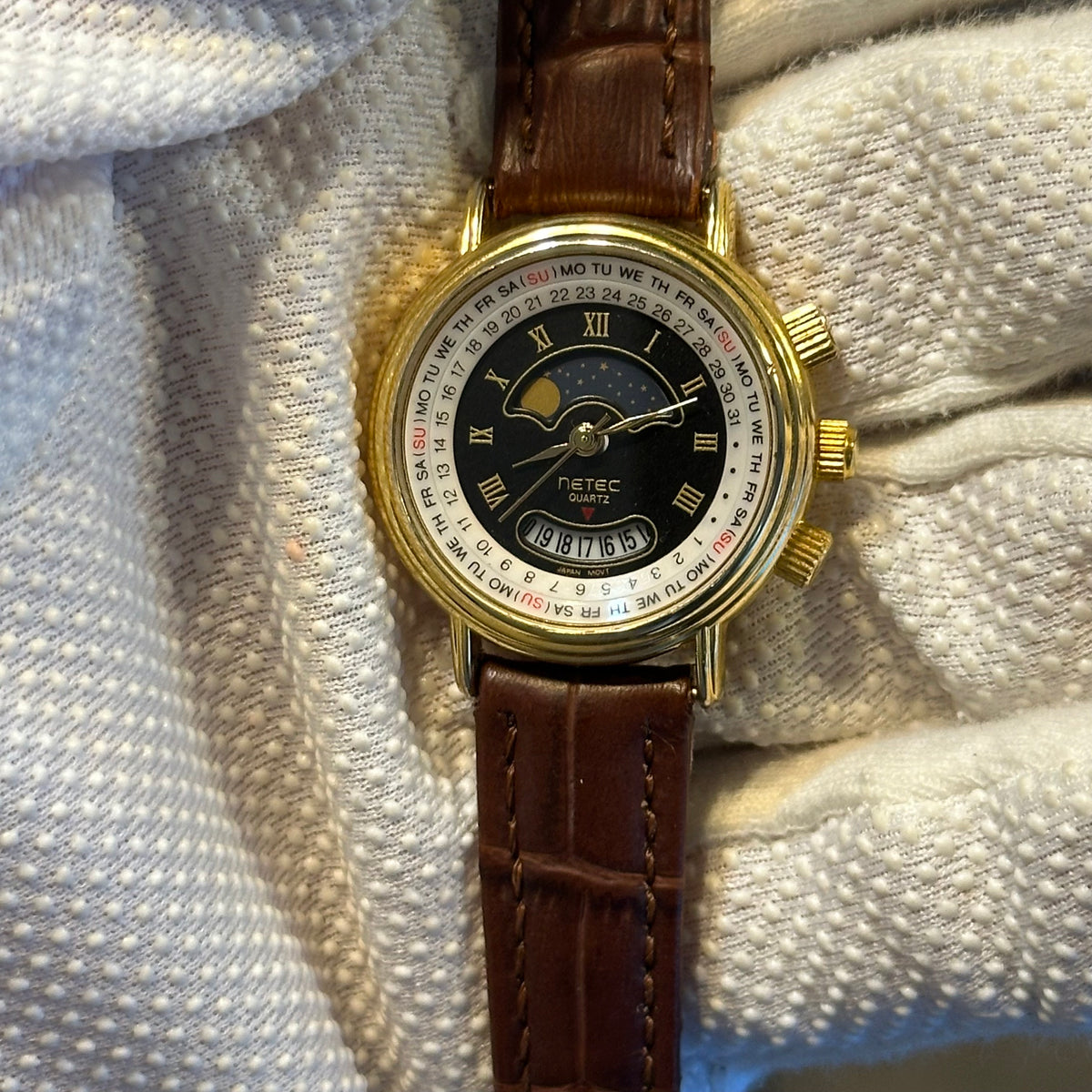 Reloj NETEC de mujer con calendario circular y motivo lunar Año 1990 - imagen 3