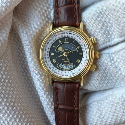Reloj NETEC de mujer con calendario circular y motivo lunar Año 1990 - imagen 5