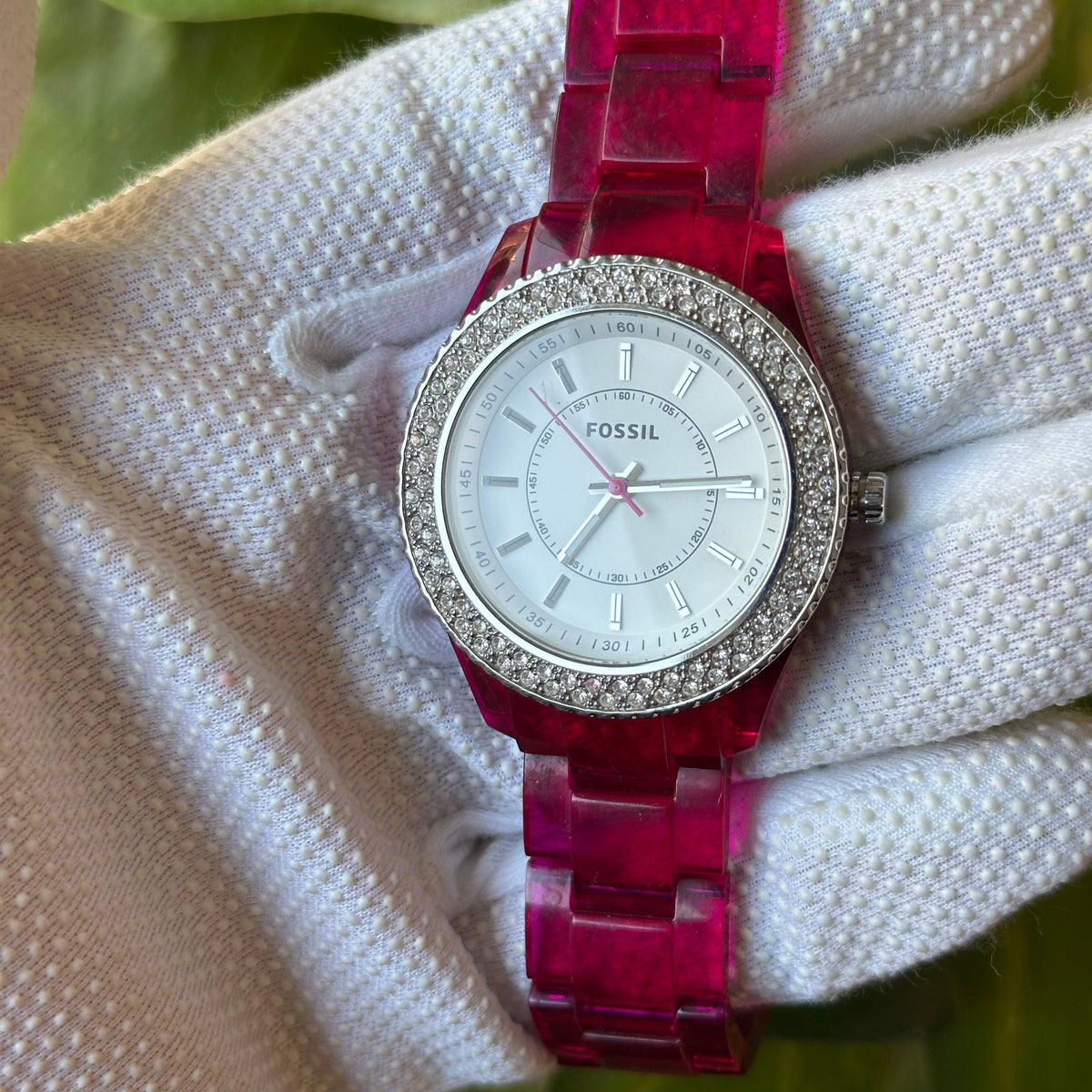 Fossil ES-2451 Fucsia Translúcido con Cristales Año 2010