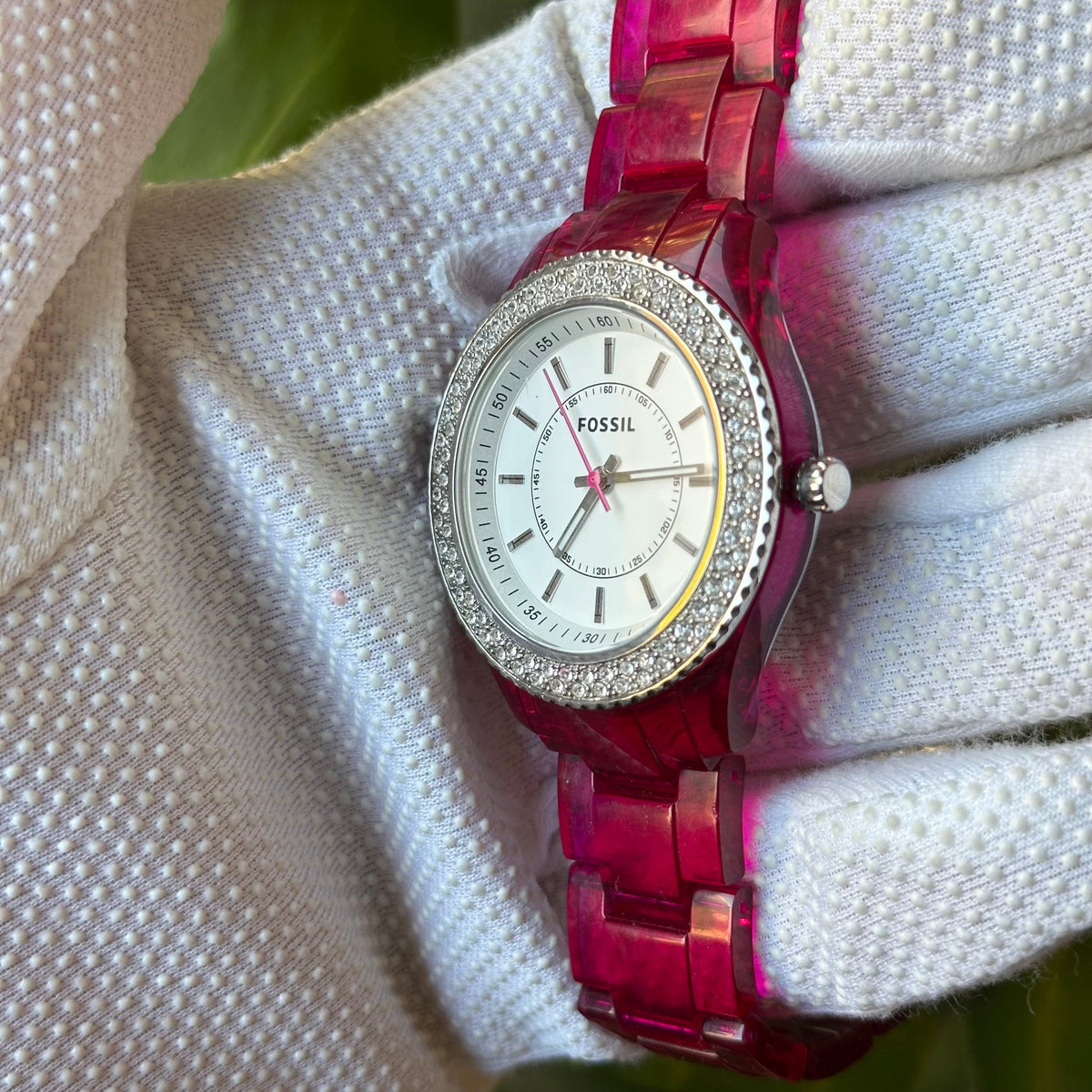 Fossil ES-2451 Fucsia Translúcido con Cristales Año 2010