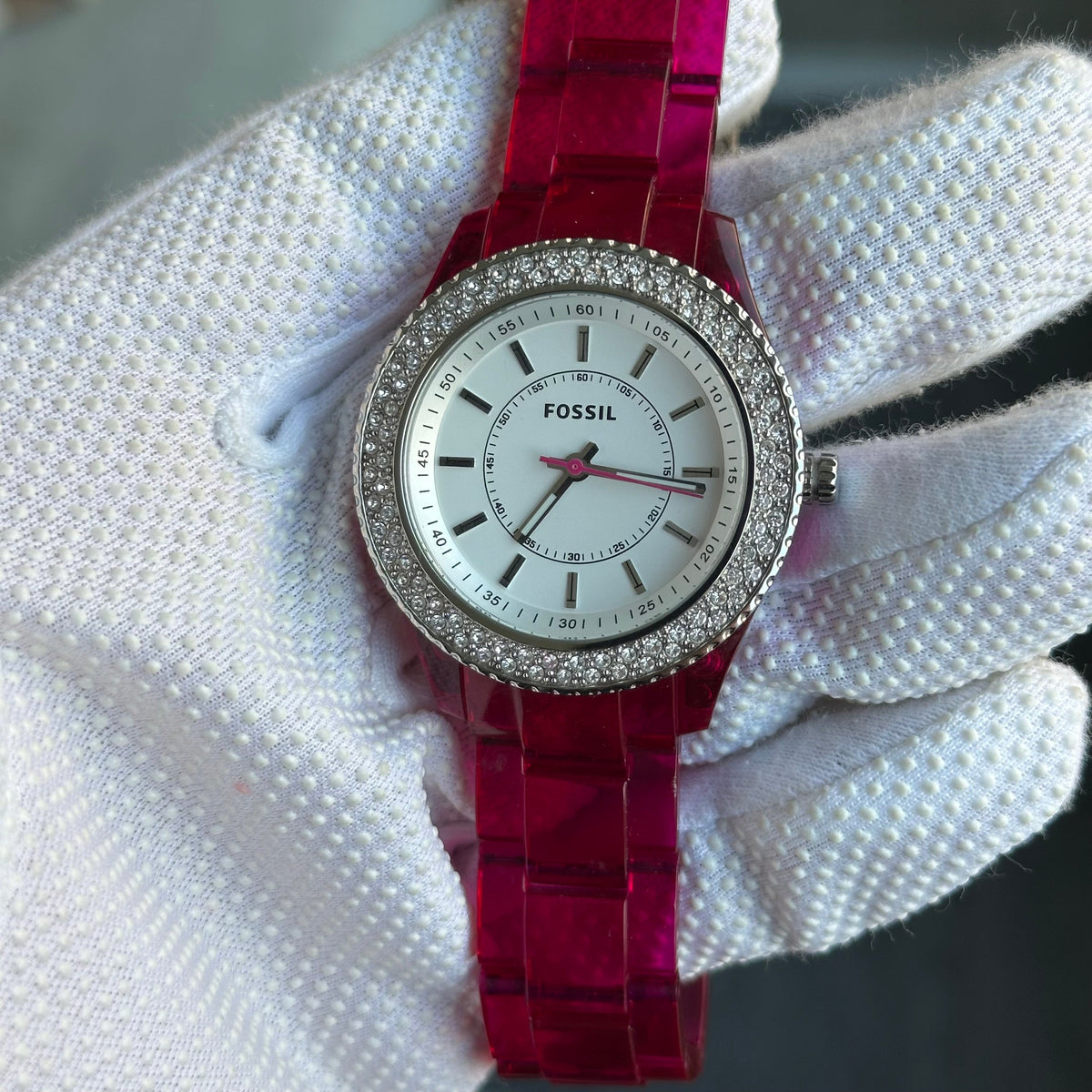 Fossil ES-2451 Fucsia Translúcido con Cristales Año 2010