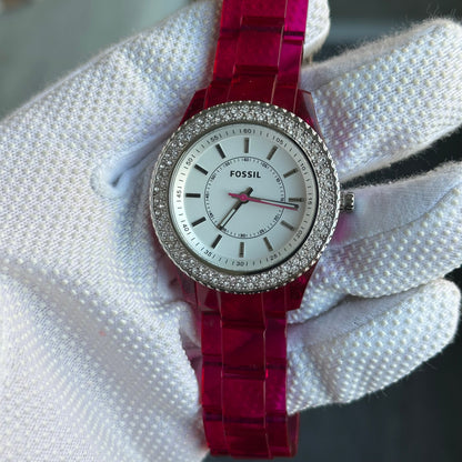 Fossil ES-2451 Fucsia Translúcido con Cristales Año 2010
