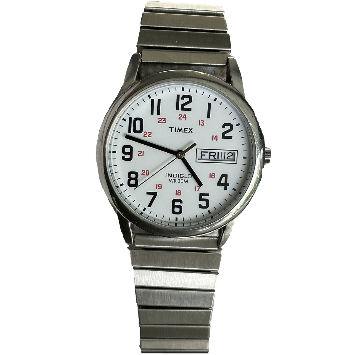 Timex Easy Reader Day-Date Hombre Agosto de 2003 Ferroviario DIAL ILUMINADO