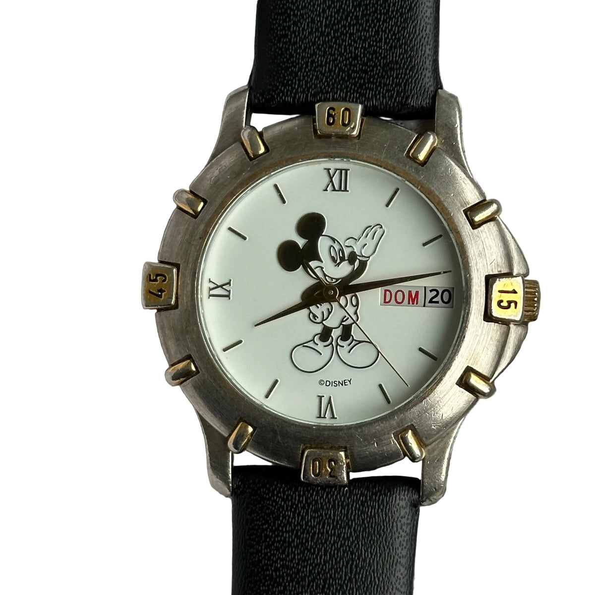 Disney Hombre Mickey Mouse dorado reflectante con día y fecha 1992