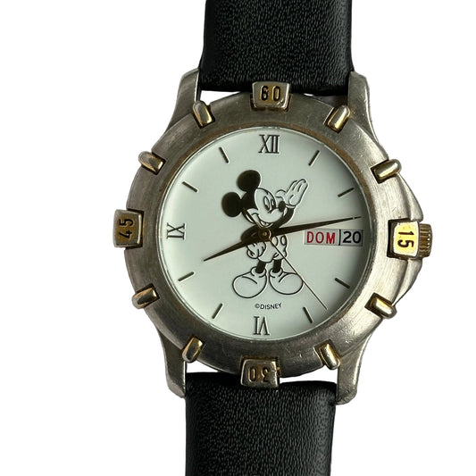Disney Hombre Mickey Mouse dorado reflectante con día y fecha 1992