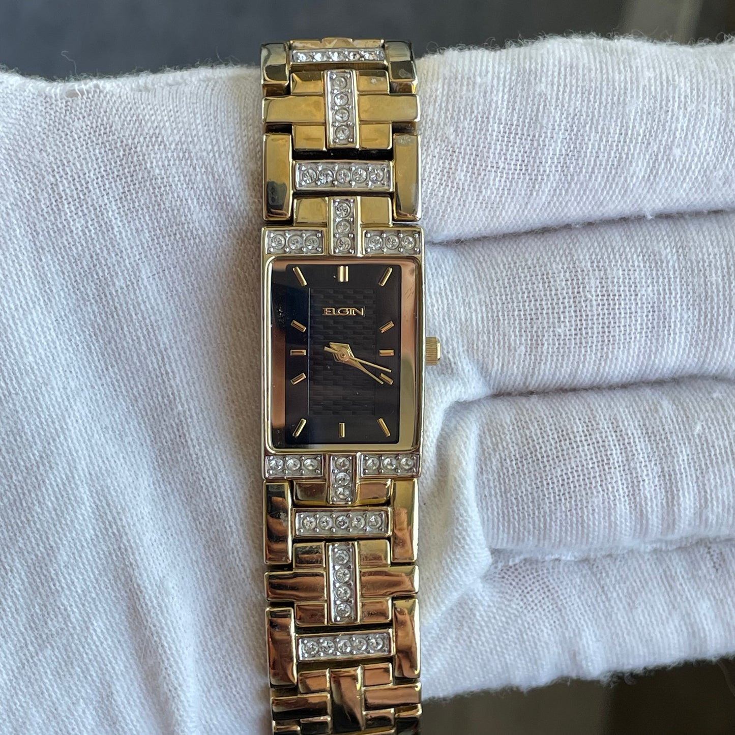 Reloj Joya Elgin Mujer Años 2000 Dorado Con Cristales