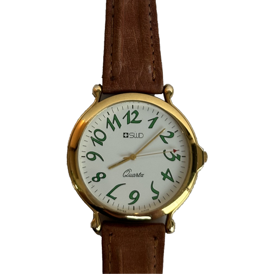 SWD Unisex Swiss Made Números Verdes y Pulsera Original Año 1996 — portada sin fondo