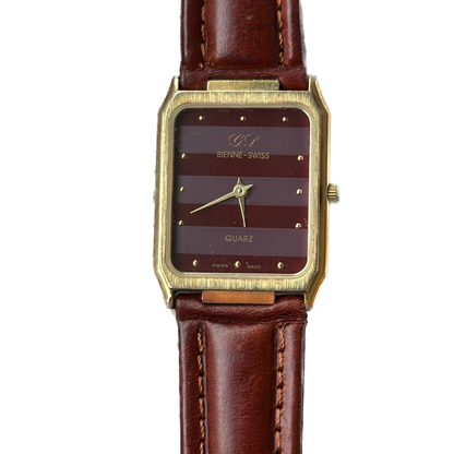 Reloj CG Bienne Swiss Mujer Cuarzo Años 90 Burdeos Pulsera Original