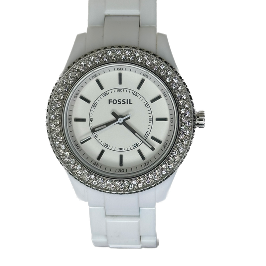 Reloj Fossil ES2444 Mujer Año 2011 Blanco Bisel de Cristales ESCASO