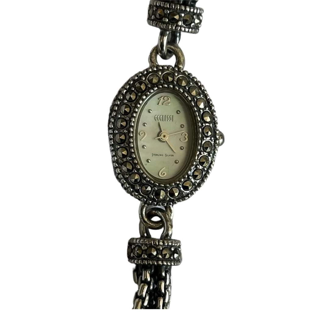 Reloj ECCLISSI Mujer Años 2000 Reloj y Pulsera de Plata Maciza Art Deco