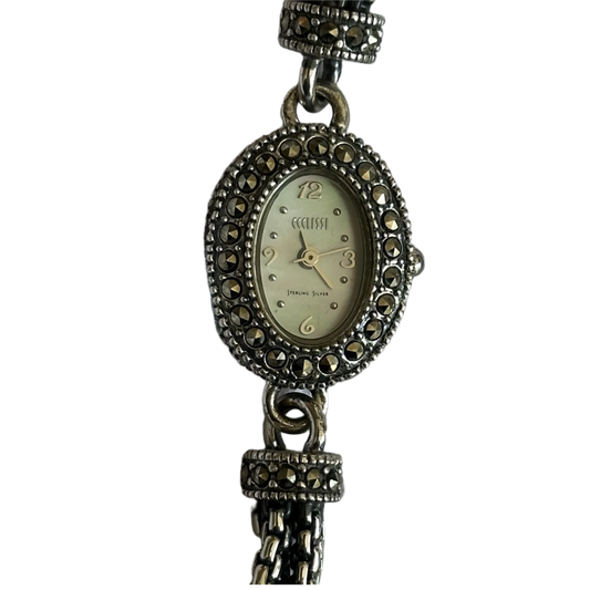 Reloj ECCLISSI Mujer Años 2000 Reloj y Pulsera de Plata Maciza Art Deco