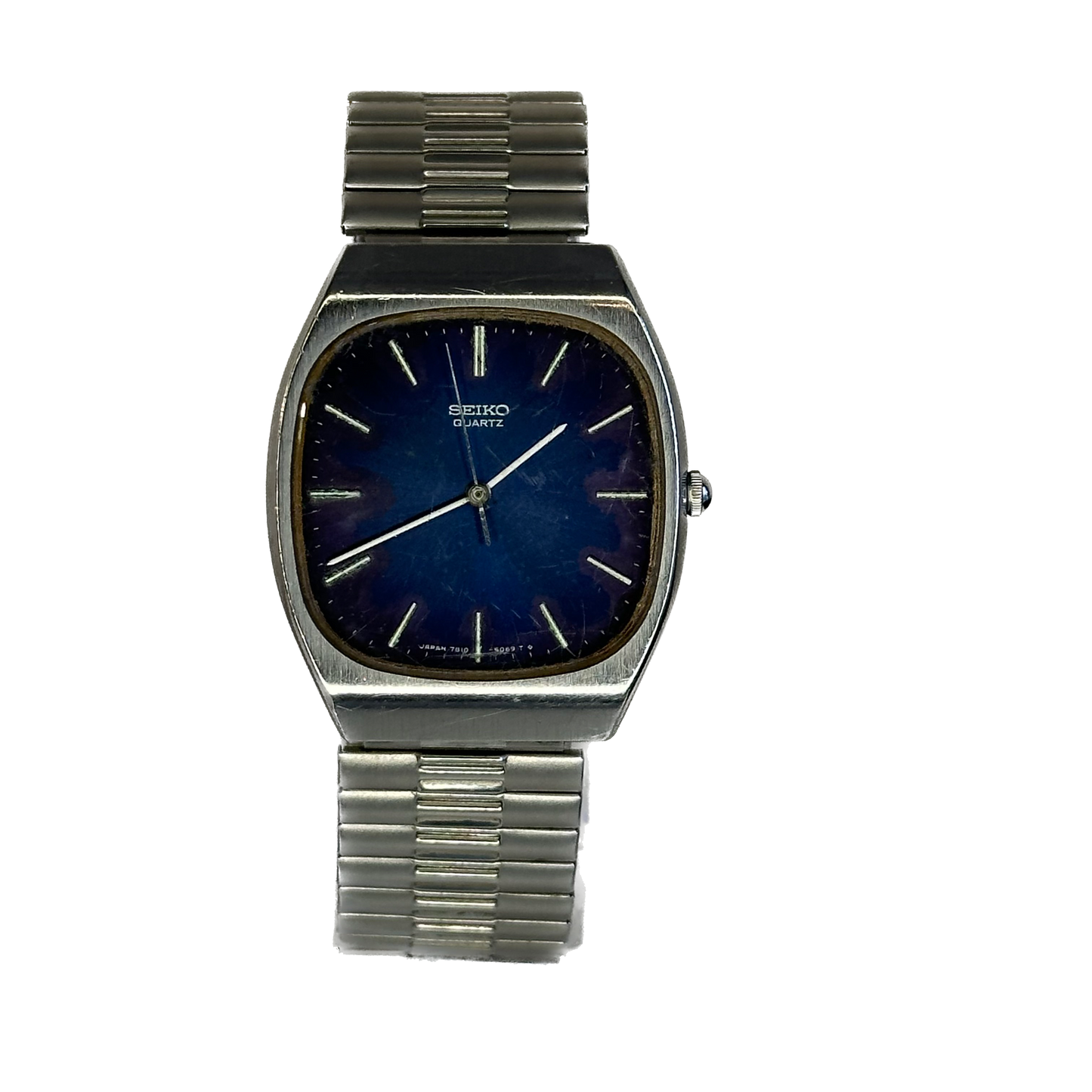 Reloj Seiko TV Quartz Hombre Febrero de 1978 Dial Azul Sunburst ÚNICO ÍCONO TV CASE